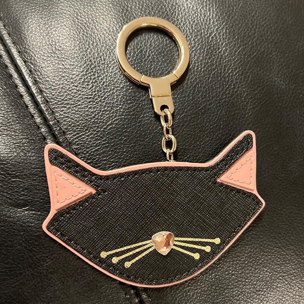 Kate Spade JAZZ THINGS UP Cat ♠️ Bag Charm Keychain RHINESTONE NOSE
